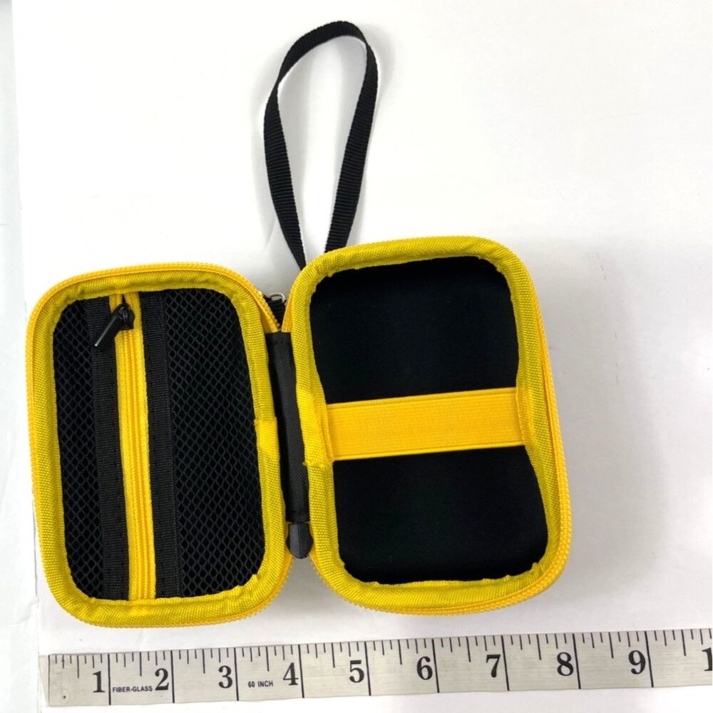 Black & Yellow Hard Shell Carrying Case With Zipper Wrist Strap & Mesh Pockets